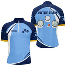 Polo Pétanque Champion Club - Design Sportif Bleu Ciel - Polo Zippé Homme
