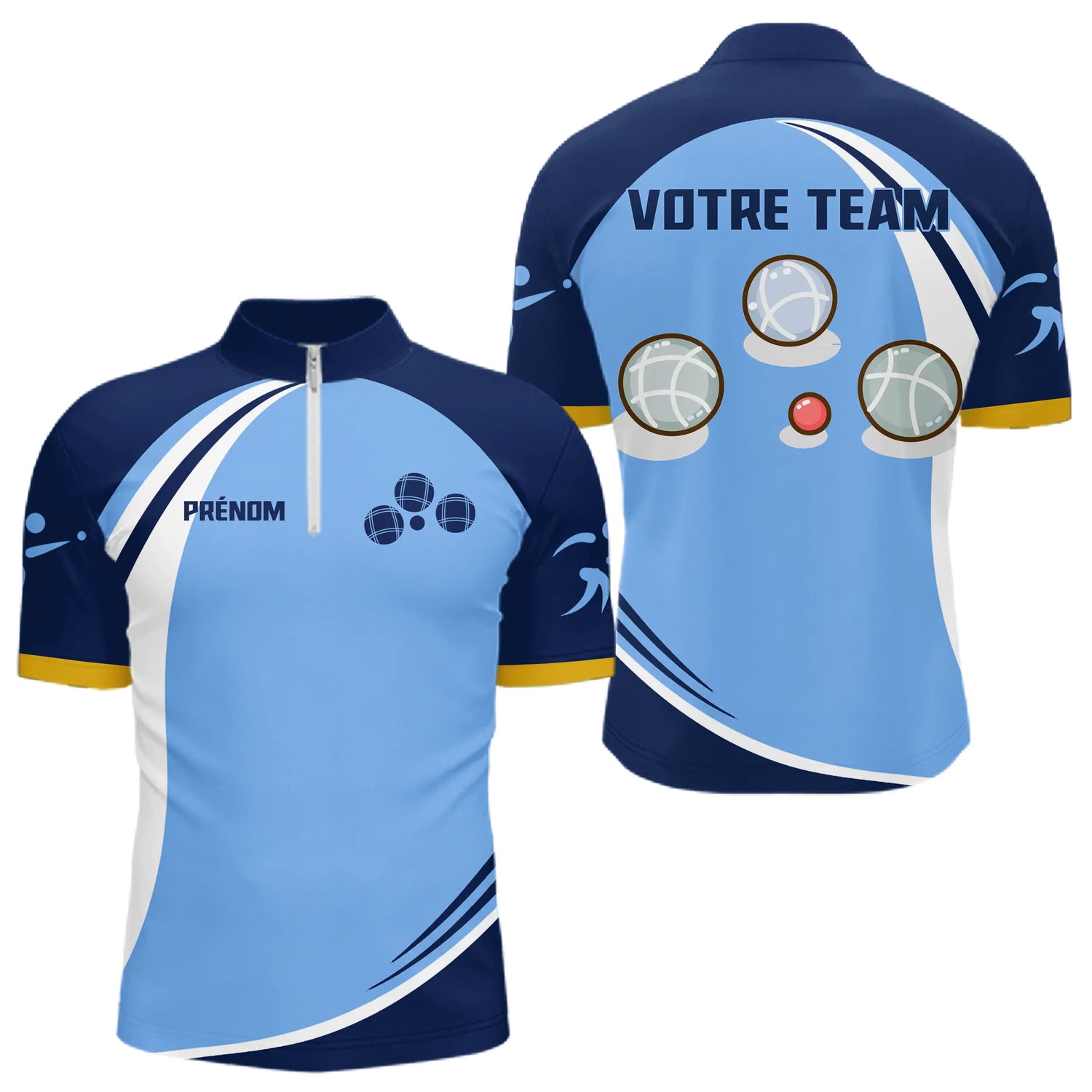Polo Pétanque Champion Club - Design Sportif Bleu Ciel - Polo Zippé Homme