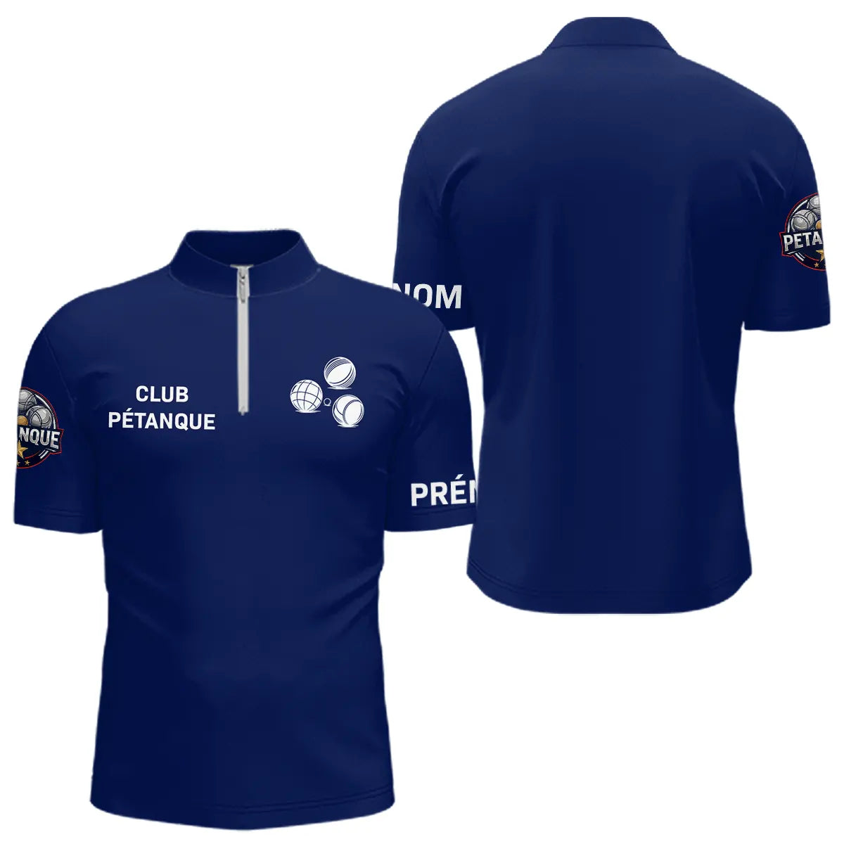 Polo Pétanque Club Bleu Marine - Personnalisé Cadeau Unique - Polo Zippé Homme