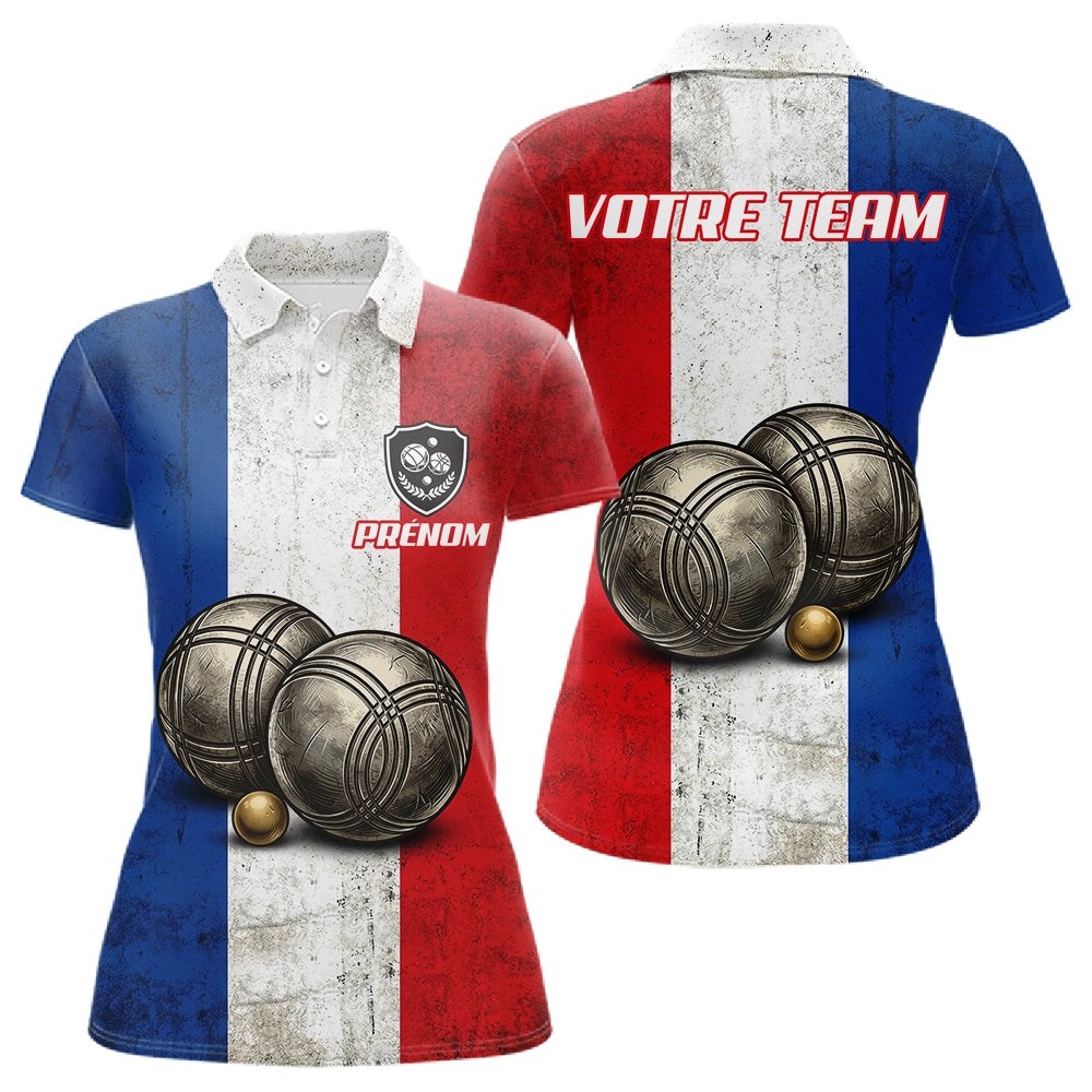 Polo Pétanque Club Drapeau France Vintage - Cochonnet & Boules - Polo Femme