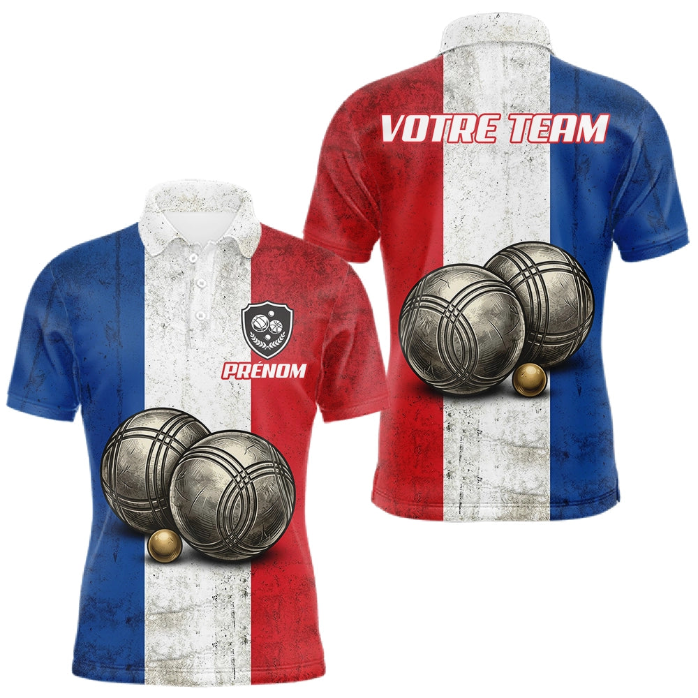 Polo Pétanque Club Drapeau France Vintage - Cochonnet & Boules - Polo Homme