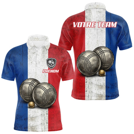 Polo Pétanque Club Drapeau France Vintage - Cochonnet & Boules - Polo Homme