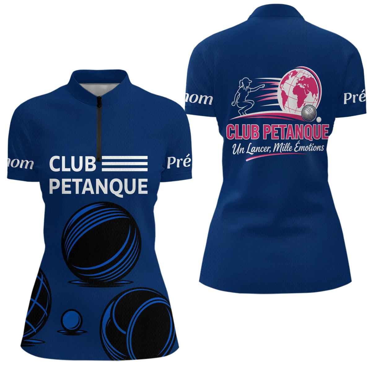 Polo Pétanque Club Esprit Français - Boules et Émotions - Polo Zippé Femme