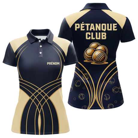 Polo Pétanque Club Personnalisé - Bouliste Gravées Bleu & Or - Polo Femme