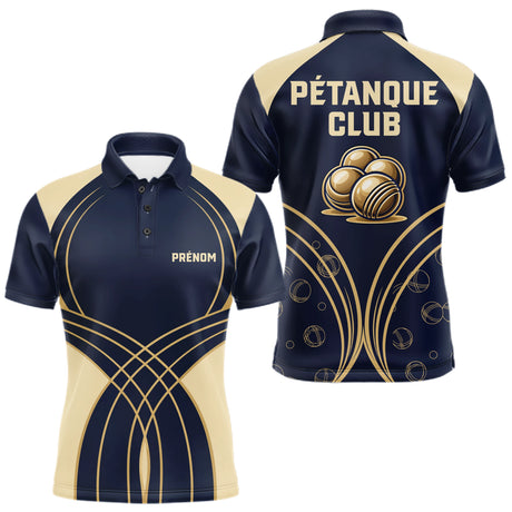 Polo Pétanque Club Personnalisé - Bouliste Gravées Bleu & Or - Polo Homme