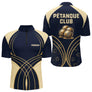 Polo Pétanque Club Personnalisé - Bouliste Gravées Bleu & Or - Polo Zippé Homme
