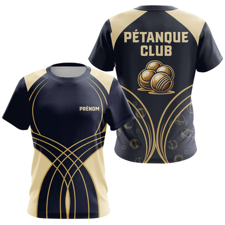 Polo Pétanque Club Personnalisé - Bouliste Gravées Bleu & Or - T-Shirt Femme