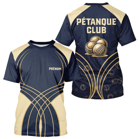 Polo Pétanque Club Personnalisé - Bouliste Gravées Bleu & Or - T-Shirt Homme