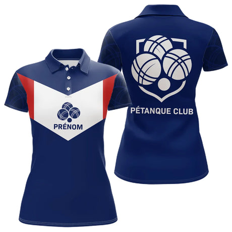 Polo Pétanque Club Prénom - Bleu Blanc De La France - Polo Femme