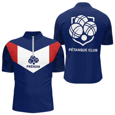 Polo Pétanque Club Prénom - Bleu Blanc De La France - Polo Zippé Homme
