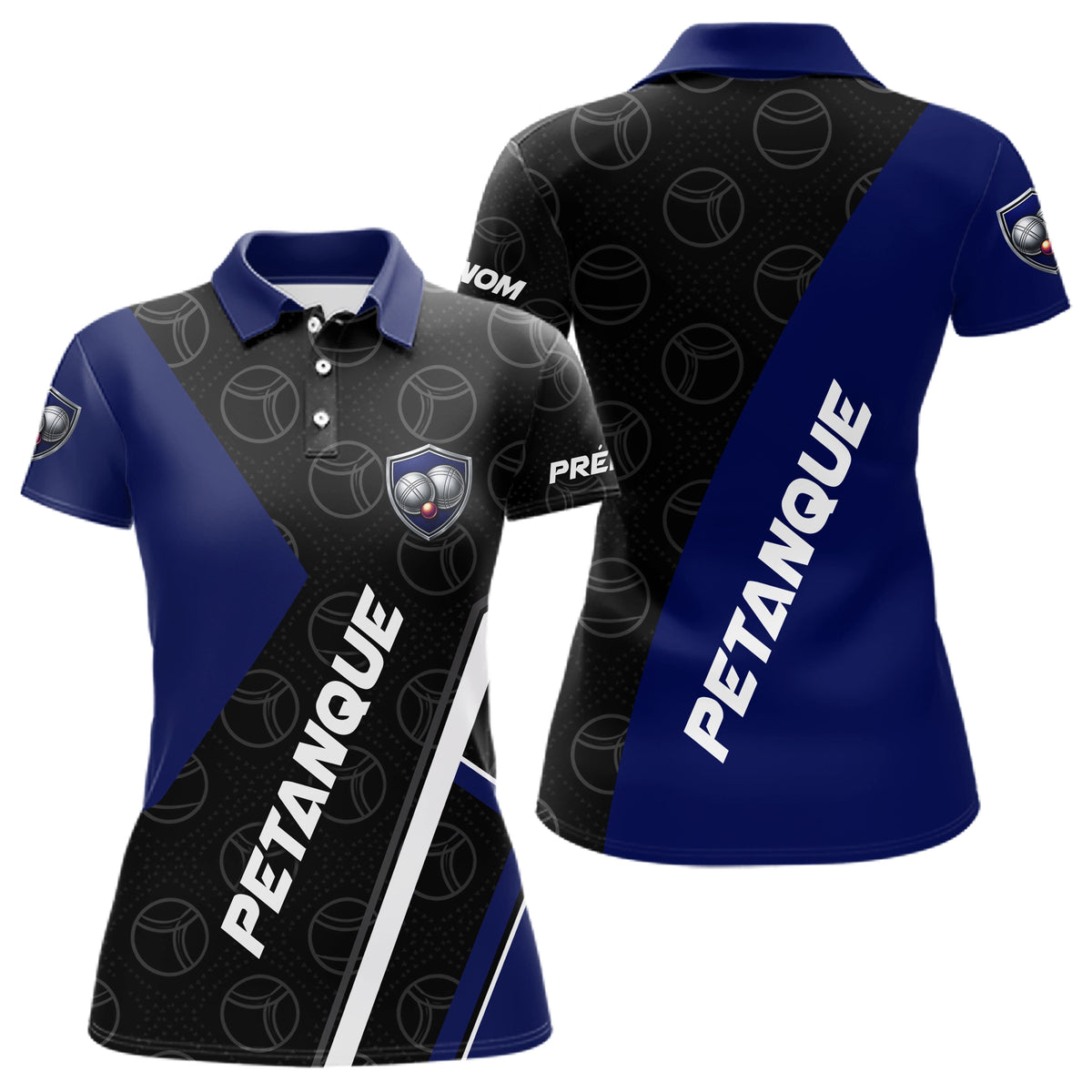 Polo Pétanque Club Prénom - Design Moderne Bleu Nuit - Polo Femme