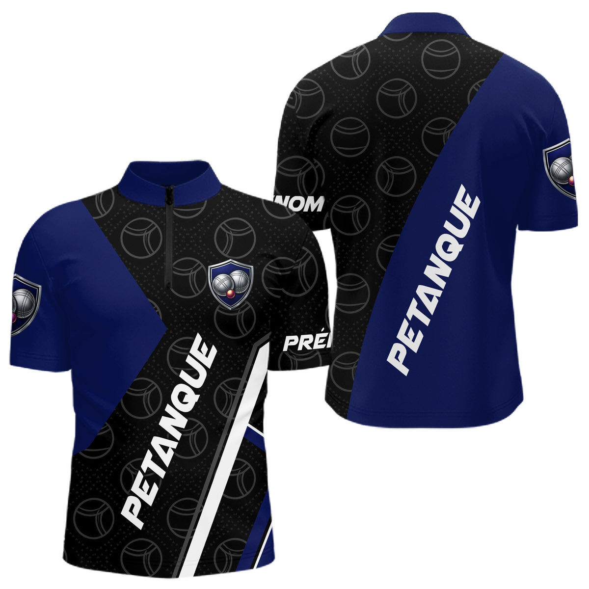 Polo Pétanque Club Prénom - Design Moderne Bleu Nuit - Polo Zippé Homme