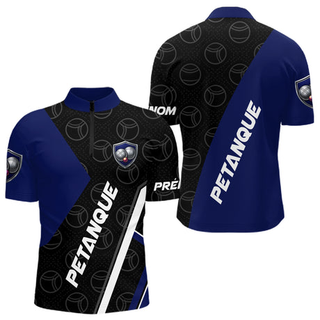 Polo Pétanque Club Prénom - Design Moderne Bleu Nuit - Polo Zippé Homme