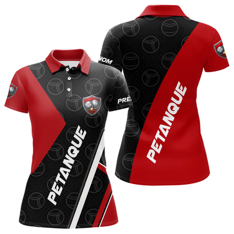 Polo Pétanque Club Prénom - Design Moderne Rouge & Noir - Polo Femme