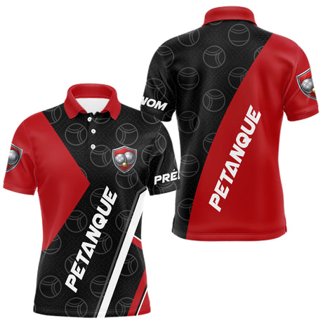 Polo Pétanque Club Prénom - Design Moderne Rouge & Noir - Polo Homme