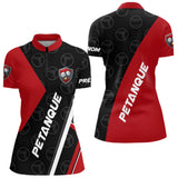 Polo Pétanque Club Prénom - Design Moderne Rouge & Noir - Polo Zippé Femme