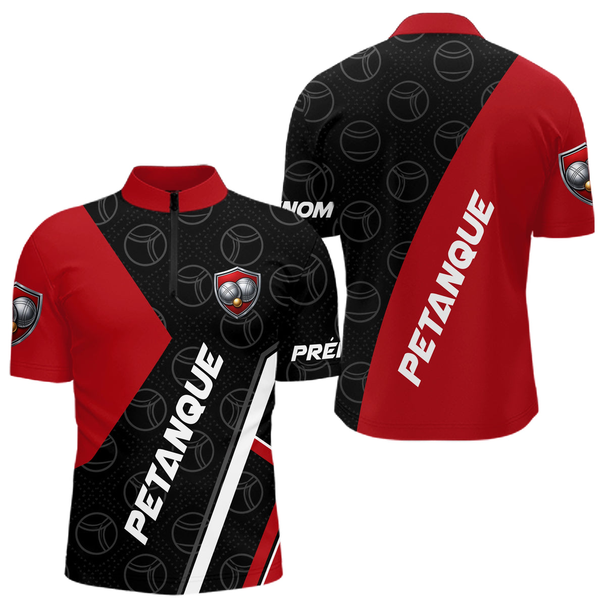 Polo Pétanque Club Prénom - Design Moderne Rouge & Noir - Polo Zippé Homme