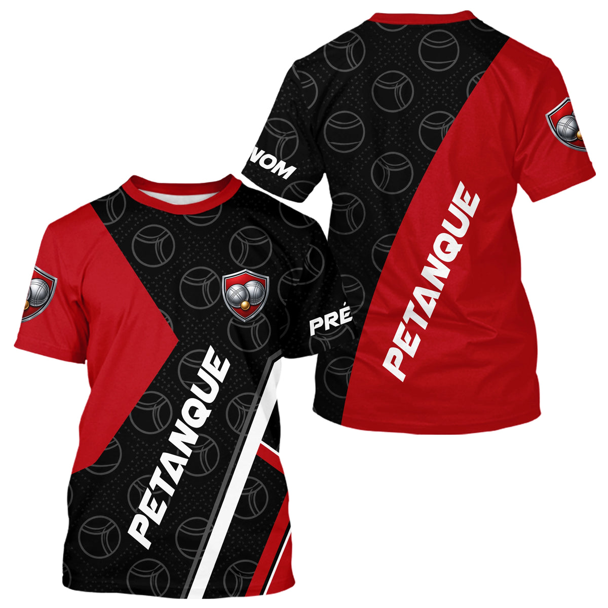 Polo Pétanque Club Prénom - Design Moderne Rouge & Noir - T-Shirt Homme