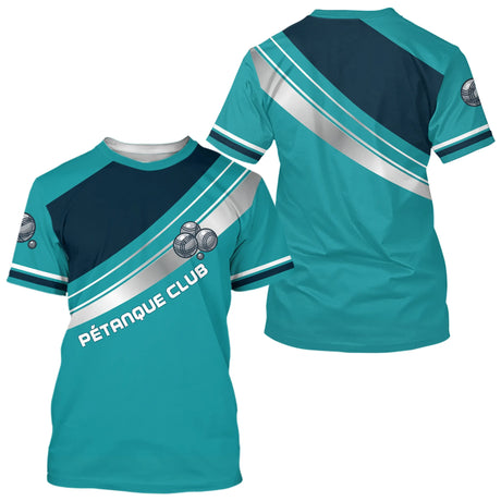 Polo Pétanque Club Turquoise & Bleu Nuit - Bouliste Sportif - T-Shirt Homme