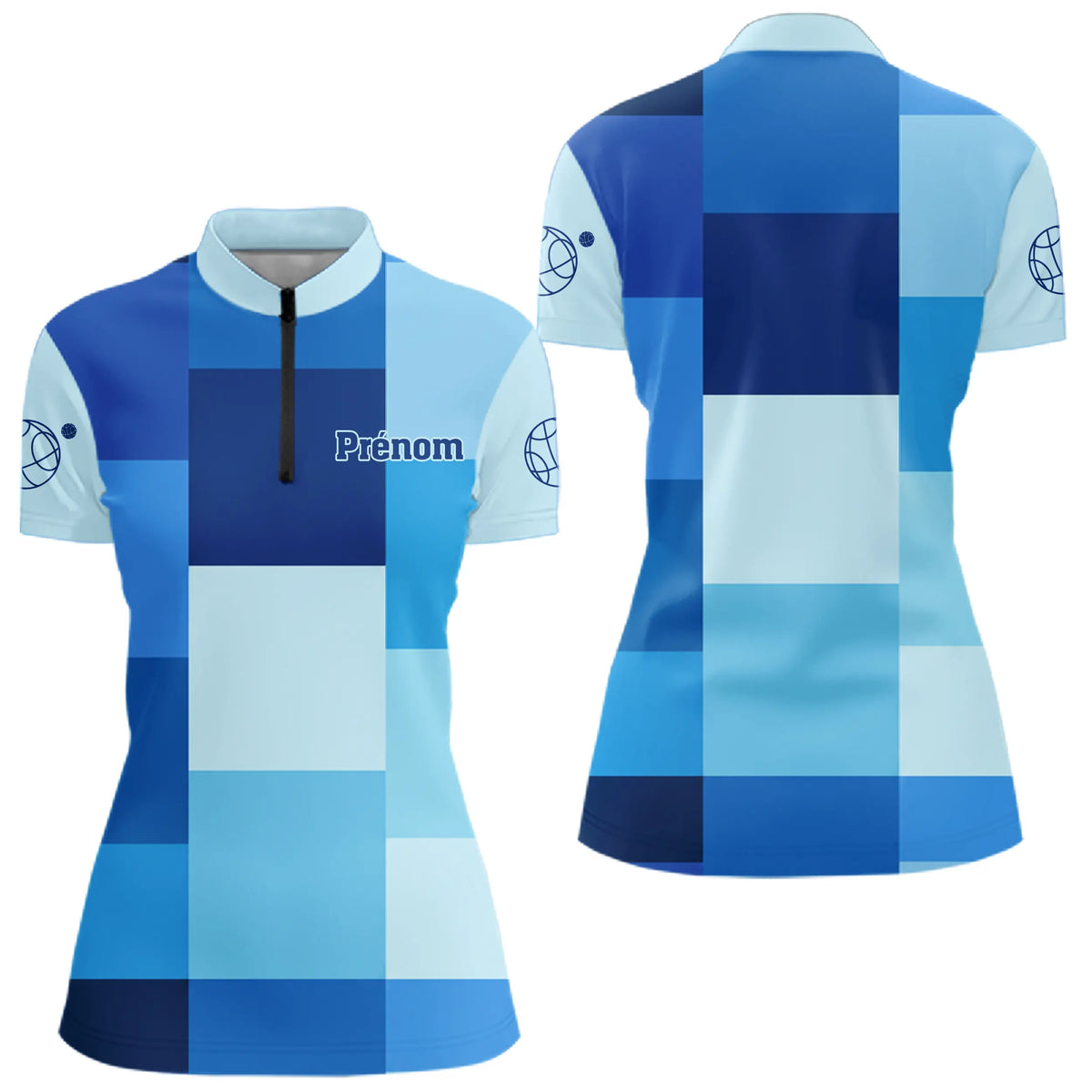Polo Pétanque Cochonnet Bleu Personnalisé - Design Unique Boulodrome - Polo Zippé Femme