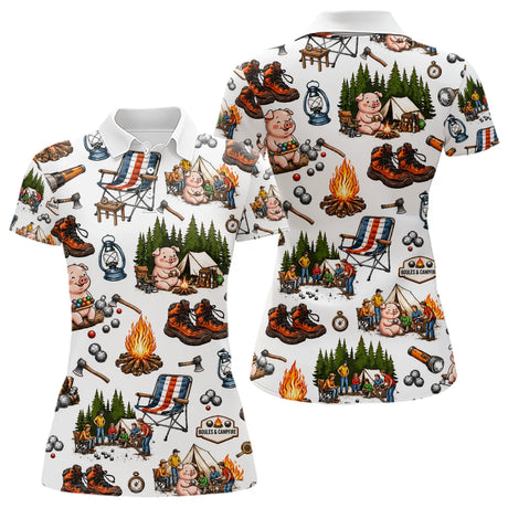 Polo Pétanque Cochonnet & Camping Blanc - Motif Humoristique - Polo Femme