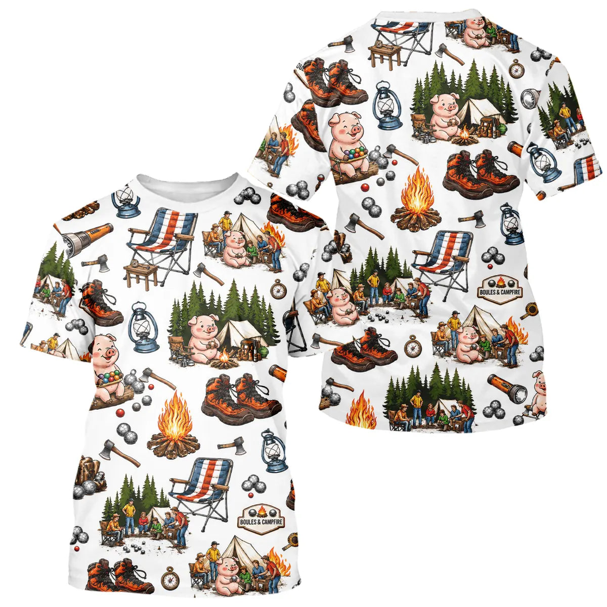 Polo Pétanque Cochonnet & Camping Blanc - Motif Humoristique - T-Shirt Homme