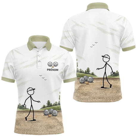 Polo Pétanque Cochonnet Personnalisé Prénom - Cadeau Blanc Beige - Polo Homme