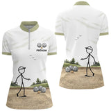 Polo Pétanque Cochonnet Personnalisé Prénom - Cadeau Blanc Beige - Polo Zippé Femme