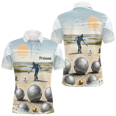 Polo Pétanque Coucher Soleil Bleu - Homme Personnalisé - Polo Homme