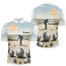 Polo Pétanque Coucher Soleil Bleu - Homme Personnalisé - Polo Zippé Homme
