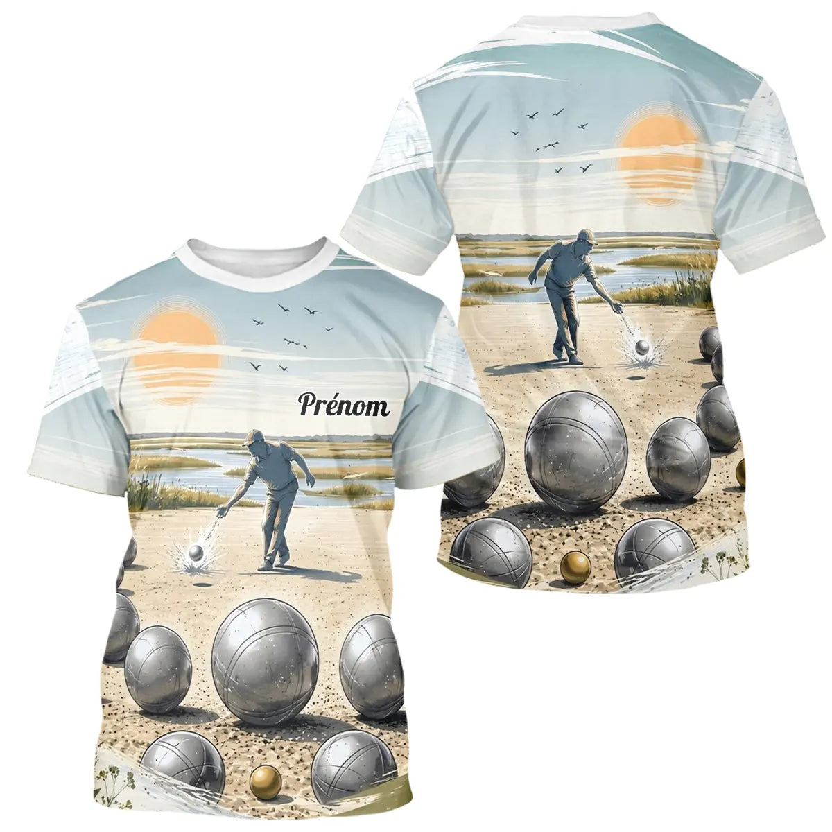 Polo Pétanque Coucher Soleil Bleu - Homme Personnalisé - T-Shirt Homme