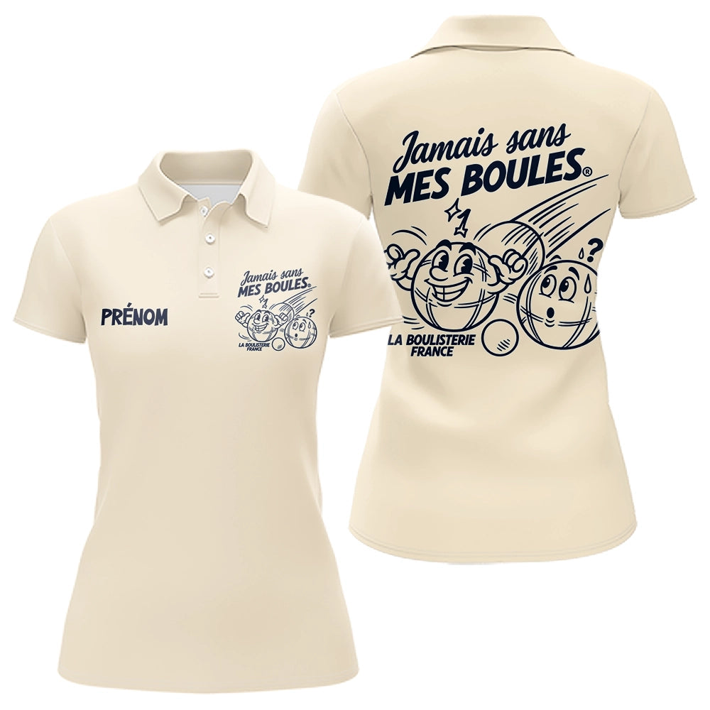Polo Pétanque Crème Personnalisé - Jamais Sans Mes Boules - Polo Femme