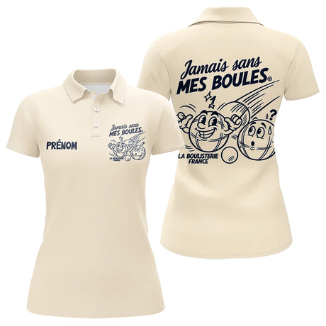 Polo Pétanque Crème Personnalisé - Jamais Sans Mes Boules - Polo Femme