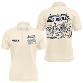 Polo Pétanque Crème Personnalisé - Jamais Sans Mes Boules - Polo Homme