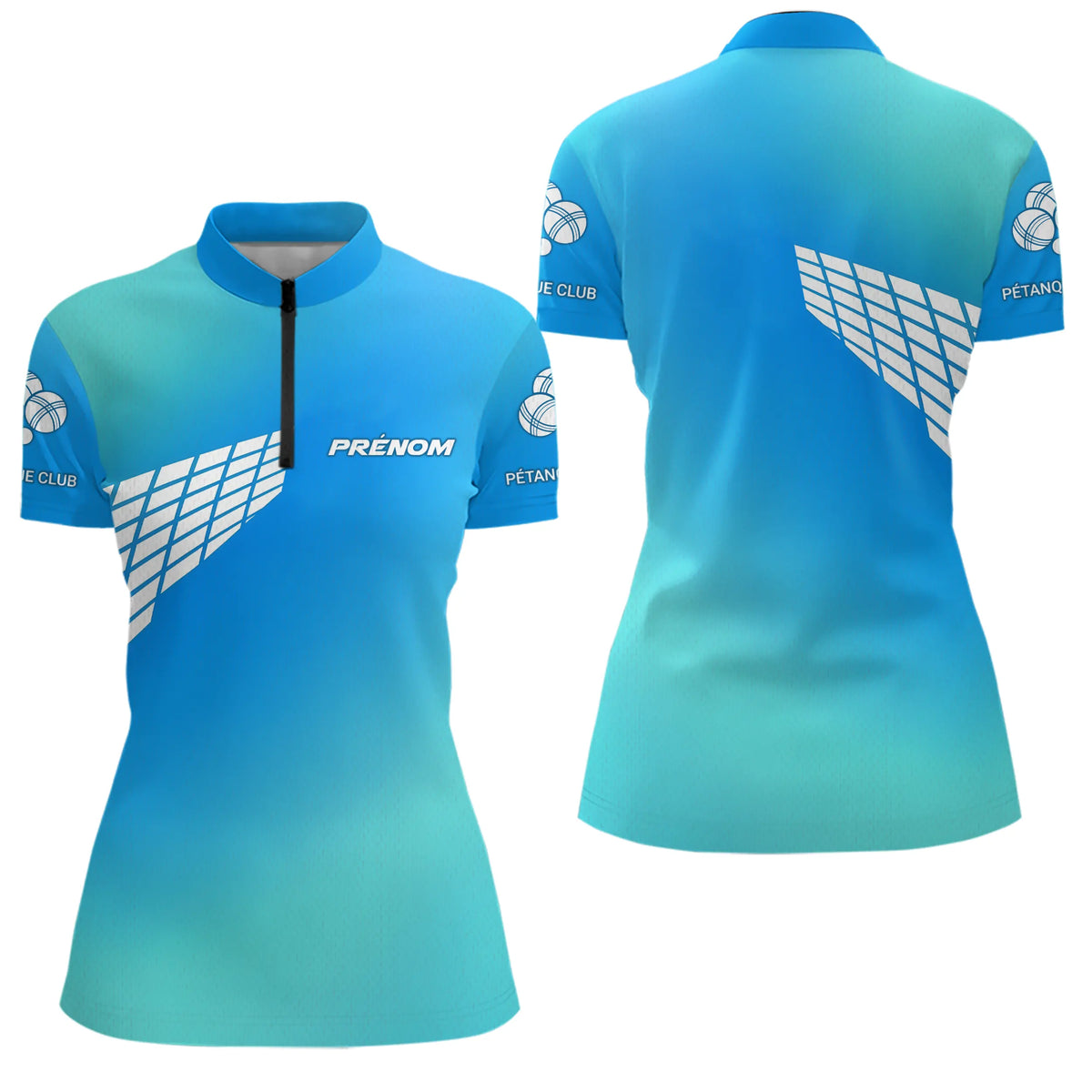 Polo Pétanque Dégradé Bleu - Personnalisable Homme Femme - Polo Zippé Femme