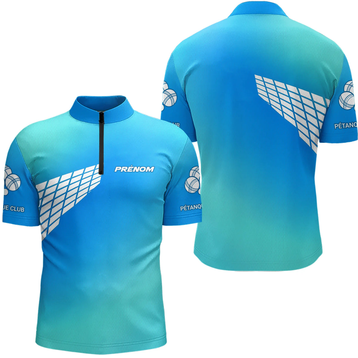 Polo Pétanque Dégradé Bleu - Personnalisable Homme Femme - Polo Zippé Homme