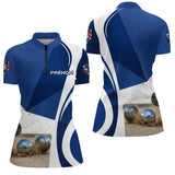 Polo Pétanque Design Boules Sable - Élégant Bleu Marine - Polo Zippé Femme