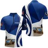 Polo Pétanque Design Boules Sable - Élégant Bleu Marine - Polo Zippé Homme