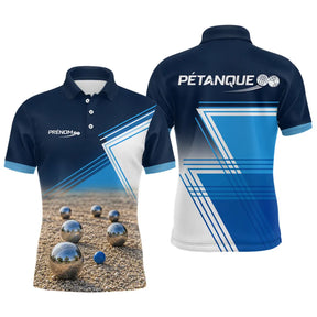 Polo Pétanque Design Sables et Boules - Bleu Personnalisable - Polo Homme