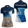 Polo Pétanque Design Sables et Boules - Bleu Personnalisable - Polo Zippé Femme