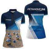 Polo Pétanque Design Sables et Boules - Bleu Personnalisable - Polo Zippé Femme