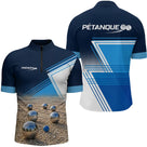 Polo Pétanque Design Sables et Boules - Bleu Personnalisable - Polo Zippé Homme