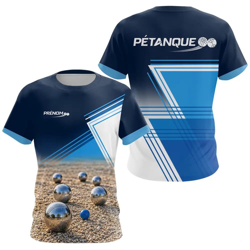 Polo Pétanque Design Sables et Boules - Bleu Personnalisable - T-Shirt Femme
