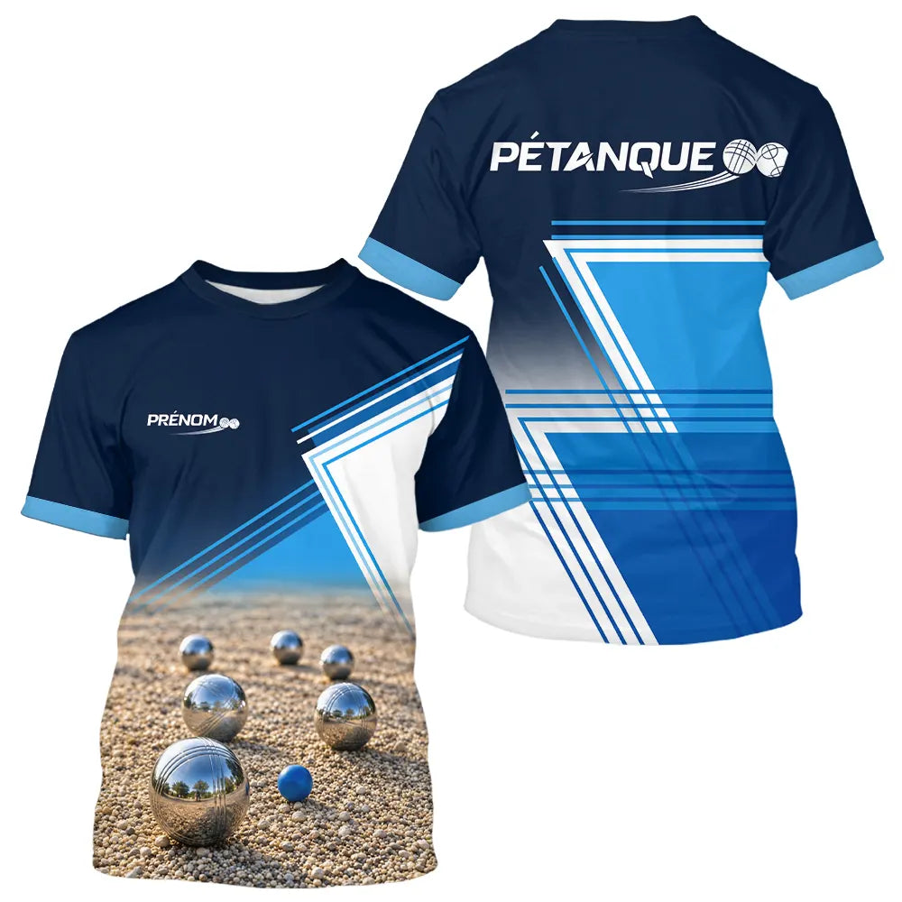 Polo Pétanque Design Sables et Boules - Bleu Personnalisable - T-Shirt Homme