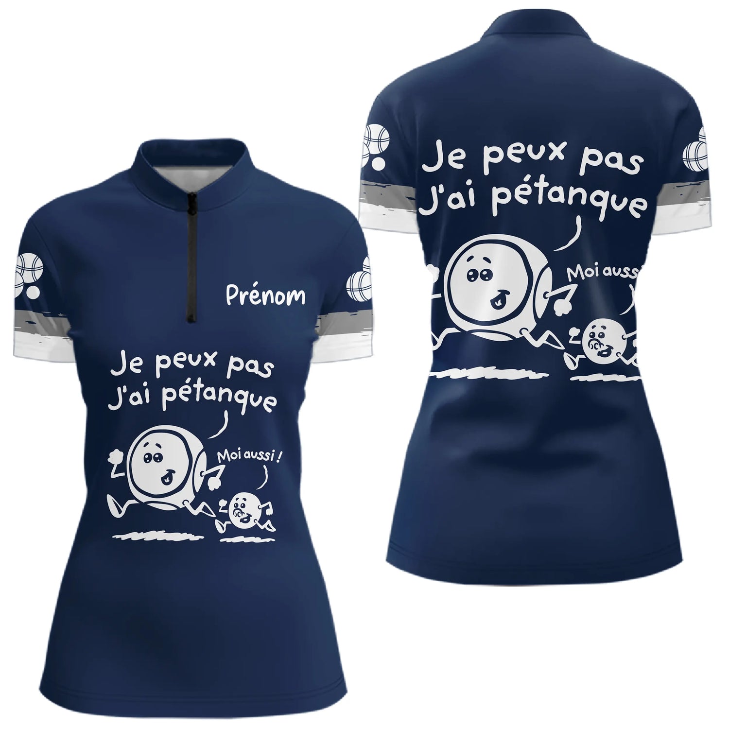 Polo Pétanque Drôle Bleu Marine – J’ai Personnalisé - Polo Zippé Femme