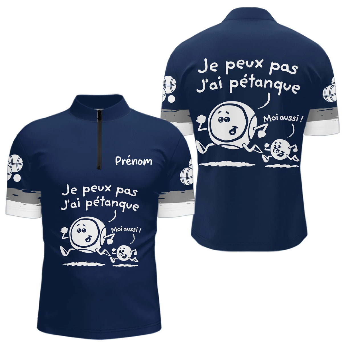 Polo Pétanque Drôle Bleu Marine – J’ai Personnalisé - Polo Zippé Homme