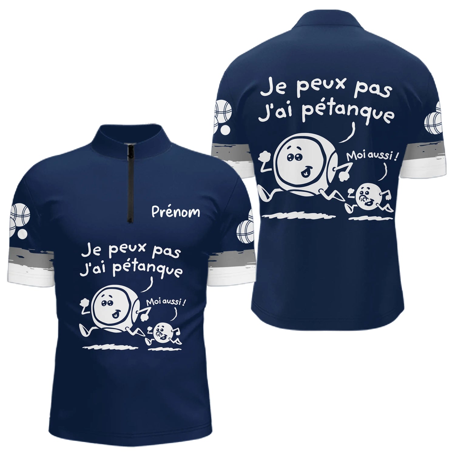 Polo Pétanque Drôle Bleu Marine – J’ai Personnalisé - Polo Zippé Homme