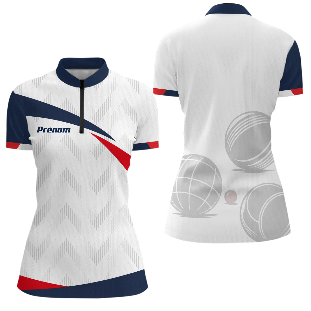 Polo Pétanque Drapeau Français - Bleu Blanc Rouge Personnalisé - Polo Zippé Femme