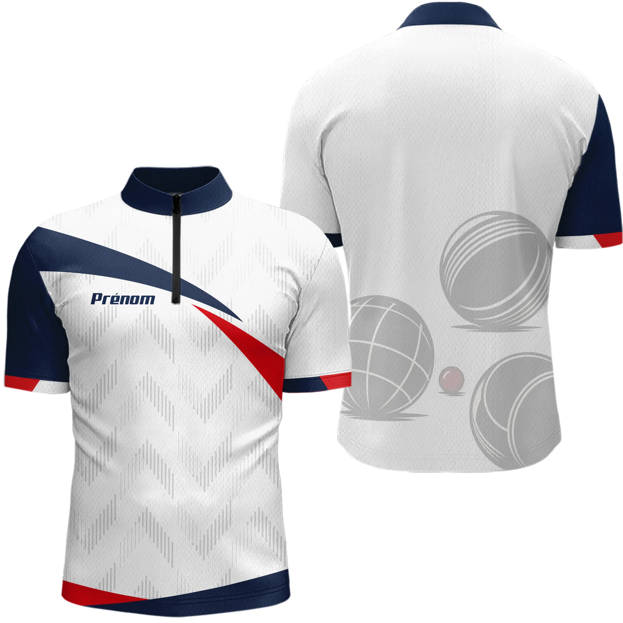 Polo Pétanque Drapeau Français - Bleu Blanc Rouge Personnalisé - Polo Zippé Homme
