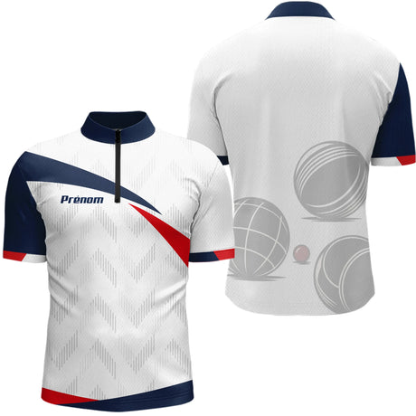 Polo Pétanque Drapeau Français - Bleu Blanc Rouge Personnalisé - Polo Zippé Homme